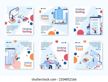 Online Testing Course Post Template Flat Design Illustration Editable Of Square Background For Social Media, E-learning And Education Concept