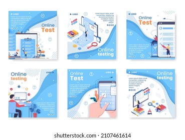 Online Testing Course Post Template Flat Design Illustration Editable of Square Background for Social media, E-learning and Education Concept