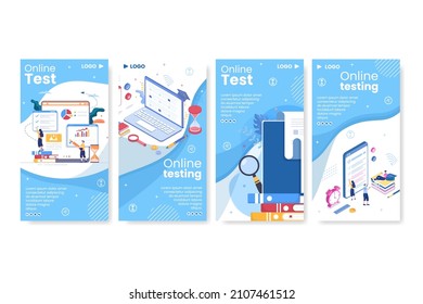 Online Testing Course Stories Template Flat Design Illustration Editable of Square Background for Social media, E-learning and Education Concept