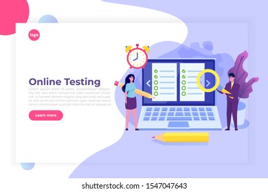 Online testing, E-learning, education concept people are studying the application form. Vector illustration.