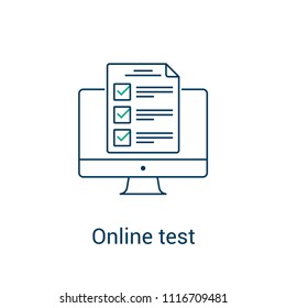 Online Testing. Personal Computer With Checklist. Vector Illustration Or Icon Design