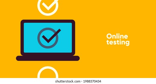 Online testing. Simple vector flat illustration. Background for social media, poster, banner.