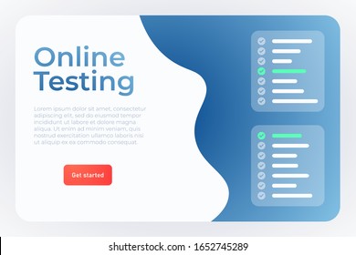 online testing webpage landing concept. e learning banner template with test form, online education visualisation