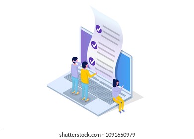 Online testing,E-learning, education isometric concept. Vector illustration.