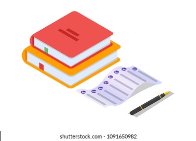 Online testing,E-learning, education isometric concept. Vector illustration.