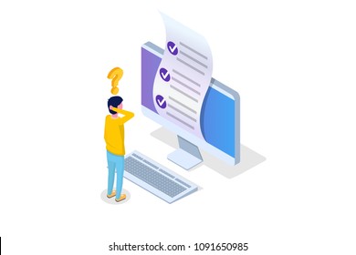 Online testing,E-learning, education isometric concept. Vector illustration.