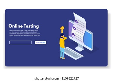 Online testing,E-learning, education isometric concept. Vector illustration.