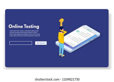 Online testing,E-learning, education isometric concept. Vector illustration.