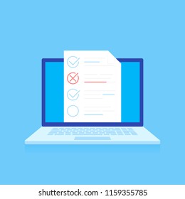 Online testing,E-learning, education isometric concept. Flat design, vector illustration on blue background.
