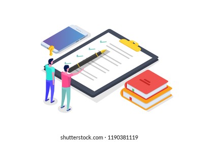 Online testing,E-learning, education isometric concept. Vector illustration.