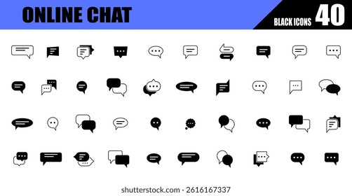 Online text message speech bubble black icons. comic bubbles and chat.