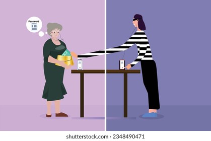 Online Theft and Cybercrime Illustration with Hacker Stealing Personal Information of User - Cybersecurity Concept Graphical Representation