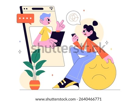 Online Therapist Consultation Vector Illustration Featuring Psychological Counseling and Practice via Smartphone Video Call on Screen in a Background