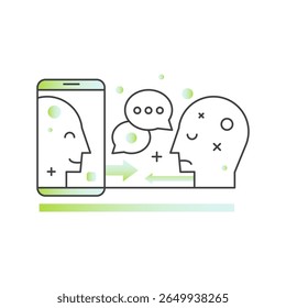 Online therapy concept with virtual mental health support, remote counseling, digital consulting, therapy session, emotional help, self-care, and psychological assistance in vector style icon logo