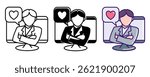 Online Therapy icon represented by therapist, monitor, computer Line, Filled, Color style.