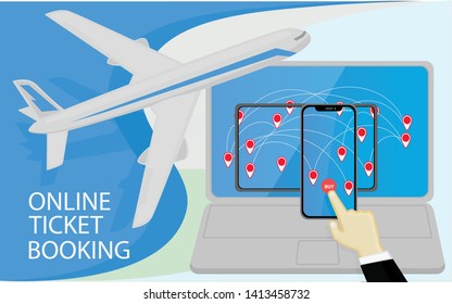 online ticket booking for mobile or website, airplane ticket booking online, on smartphone vector illustrations. concept  isometric.