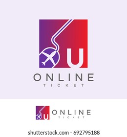 online ticket initial Letter U Logo design