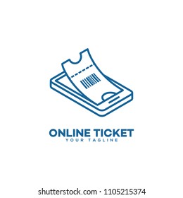 Online ticket logo design template in linear style. Vector illustration.