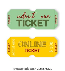 Online ticket in retro style. Old-school ticket for cinemas, screenings, online, parties. Cardboard ticket of natural color.	
