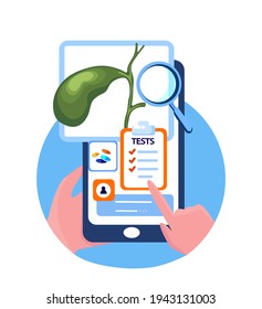Online Touchscreen Gastroenterology Hospital.Gall Bladder Internet Diagnosing.Gall Cholalic Organ Cholecystitis Treatment.Curing Mobile Application.Smartphone Consultation,Medical Internet.Flat Vector