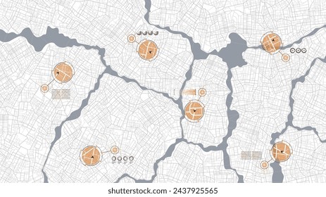 Online tracking and monitoring of vehicle. Analysis driverless or self driving cars at roads map. Autonomous vehicle remote sensing system. Isometric view on movement. Vector illustration