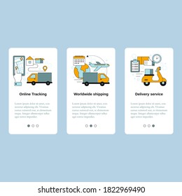 Online Tracking, Worldwide shipping, Delivery service. Vector template for website, mobile website, landing page, ui.