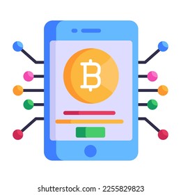 Un comerciante en línea de bitcoin, icono plano