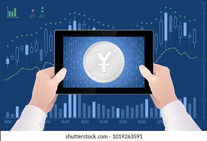 Online Trading of Chinese Yuan Currency On The Stock Exchange. Graphic illustration on the subject of 'Currencies / Stock Market'.