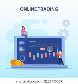 online trading concept. Forex trading strategy, Investing in Stocks. Flat vector template style Suitable for Web Landing Pages.