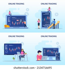 online trading concept. Forex trading strategy, Investing in Stocks. Flat vector