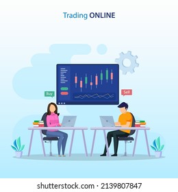 online trading concept. Forex trading strategy, Investing in Stocks. Flat vector template