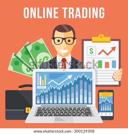 Online trading flat illustration concept. Modern flat design concepts for web banners, advertising, web sites, printed materials, infographics. Creative vector illustration