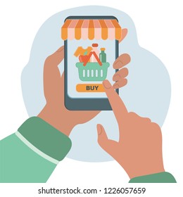 ONLINE TRADING Flat Vector Illustration Set About Shopping from Smartphone