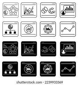Juego de vectores de icono de comercio en línea. Colección de signos de la ilustración de estadísticas. Programar símbolo o logotipo. 