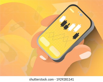 Online trading on phone vector.