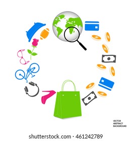 Online trading. Online Shop. Web search. Web shopping
