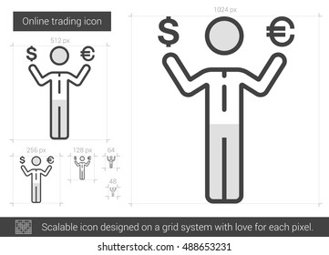 Online trading vector line icon isolated on white background. Online trading line icon for infographic, website or app. Scalable icon designed on a grid system.