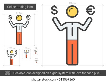 Icono de línea vectorial de intercambio en línea aislado en fondo blanco. Icono de línea de intercambio en línea para infografía, sitio web o aplicación. Icono escalable diseñado en un sistema de cuadrícula.