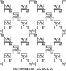 Online Trading vector PC with Candlestick Chart concept seamless pattern in thin line style