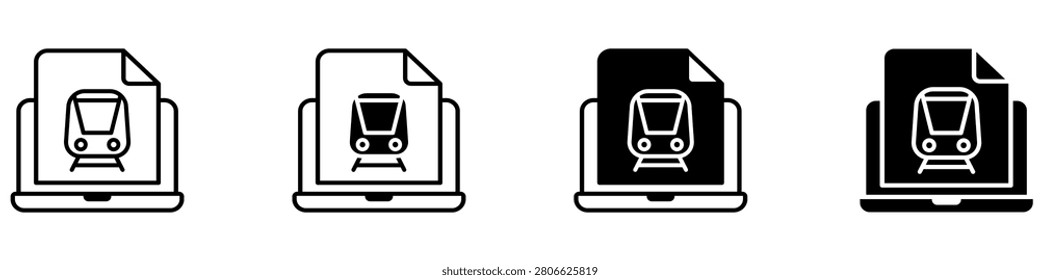 Online train ticket icon vector set. Railway booking illustration sign collection. Digital rail ticket symbol. Electronic ticket logo or mark.