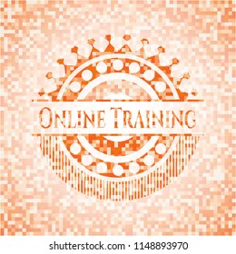 Online Training abstract orange mosaic emblem with background
