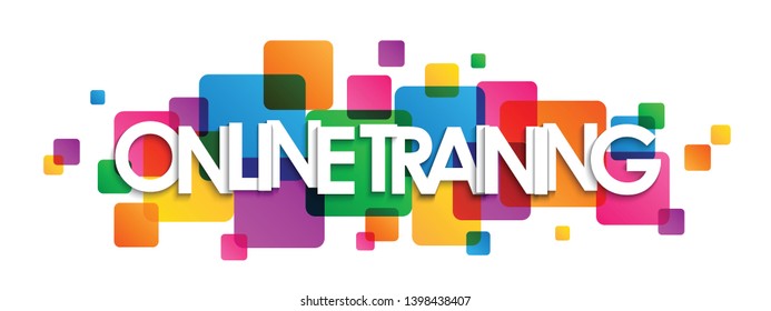 ONLINE TRAINING colorful typography banner with overlapping squares