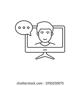 Formación en línea en el concepto de icono de línea de computadora aislado en fondo blanco. Ilustración del vector