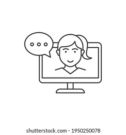 Online training in computer line icon concept isolated on white background. Vector illustration