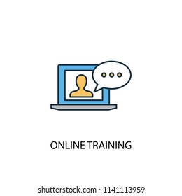 Online Training Concept 2 Colored Line Icon. Simple Yellow And Blue Element Illustration. Online Training Concept Outline Symbol Design From ELearning Set