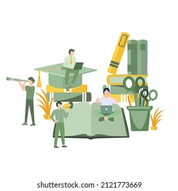 online training concept, digital learning, smart digital library. education training young people to gain knowledge from books and the Internet,educational supplies item vector, flat design vector