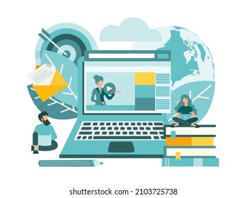 Online training, conference, tutorial, coaching, communication on the Internet, remote education Vector illustration