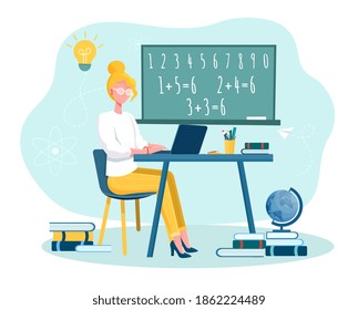 Online training courses and distance education abstract concept. Internet studying, online book, tutorials, e-learning, online education design for mobile and web. Flat cartoon vector illustration