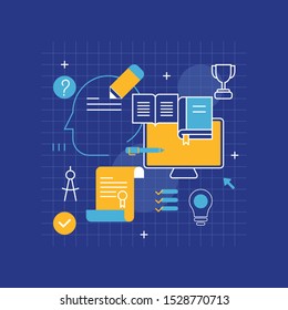 online training courses vector illustration. distance learning business education concept. internet studying book tutorials