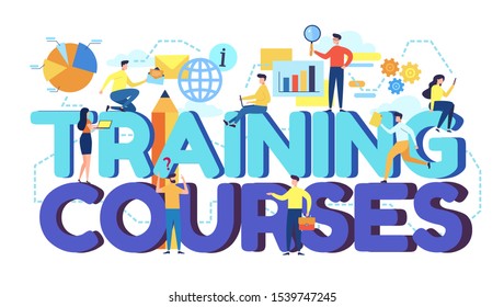 Online training courses vector illustration. Distance learning business education concept. internet studying book tutorials. skills develop, flat cartoon style, student character design for web banner